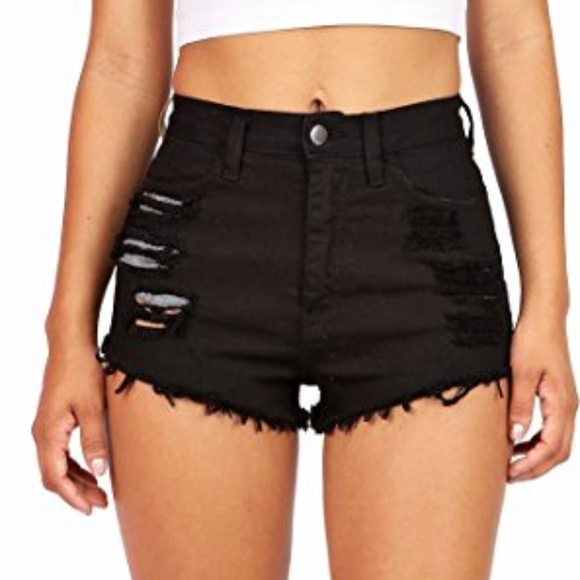 O2 Pants - Black High Waist Cutoff Distressed Jean Shorts